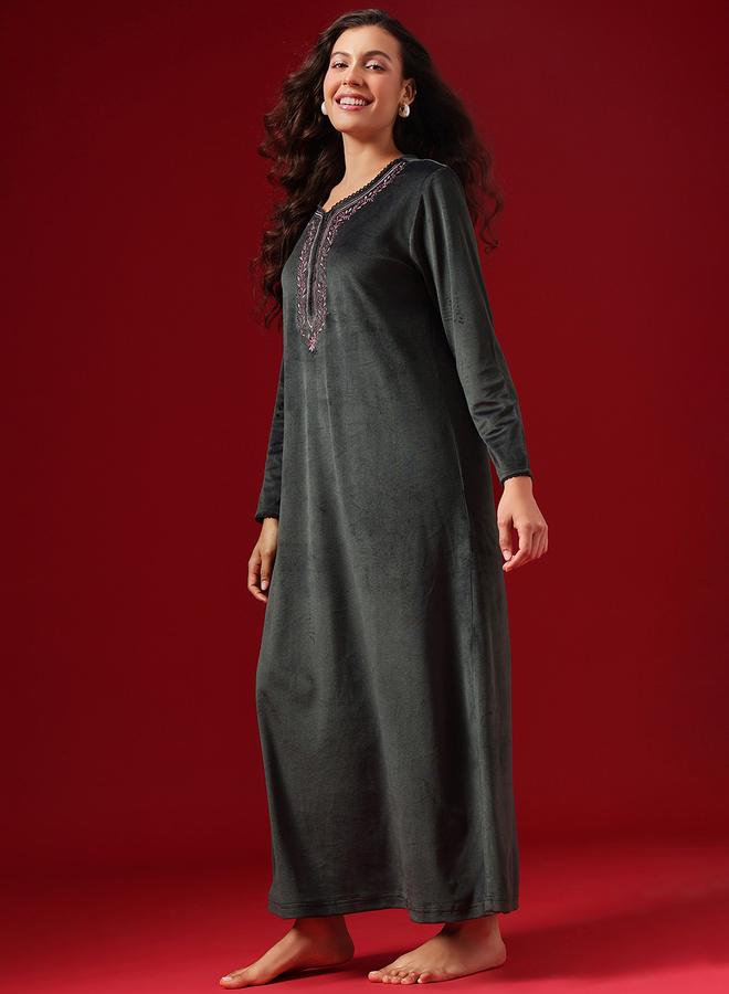 Clovia Velour V Neck Nightdress - Image 3